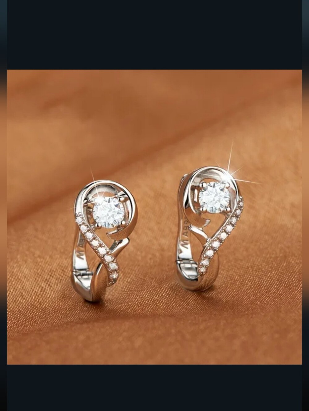 Sterling Silver White Crystal Twist Hoop Earrings